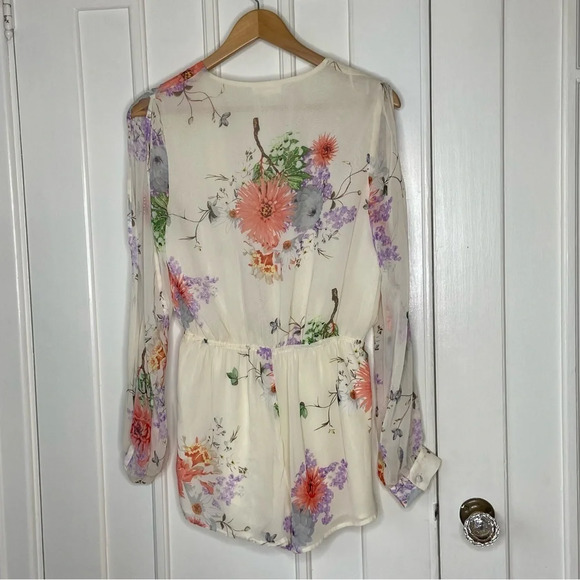 Cotton Candy LA romper cream floral print low cut  with a peek-a-boo tummy sexy - Picture 7 of 17